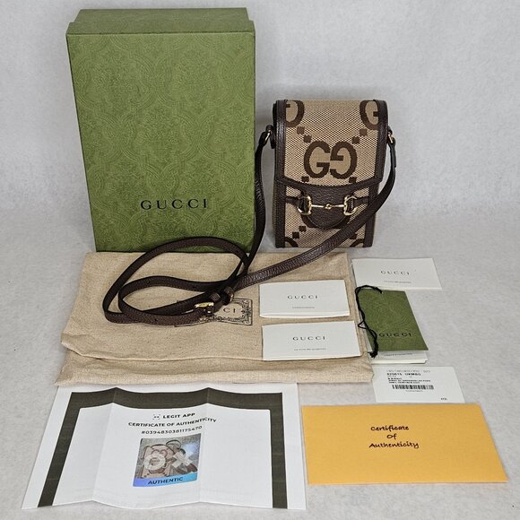 Gucci Horsebit 1955 Jumbo GG Canvas Calfskin Mini Crossbody Bag Purse Handbag - Picture 1 of 13